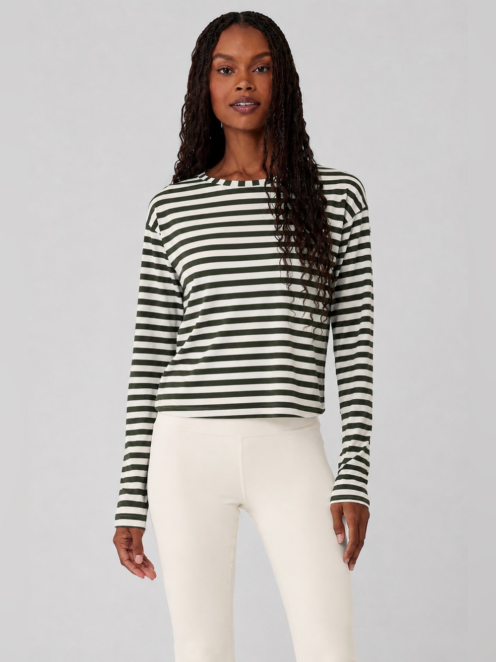 Albion Striped Long Sleeve Tee Shirt Soft Green White XS 890